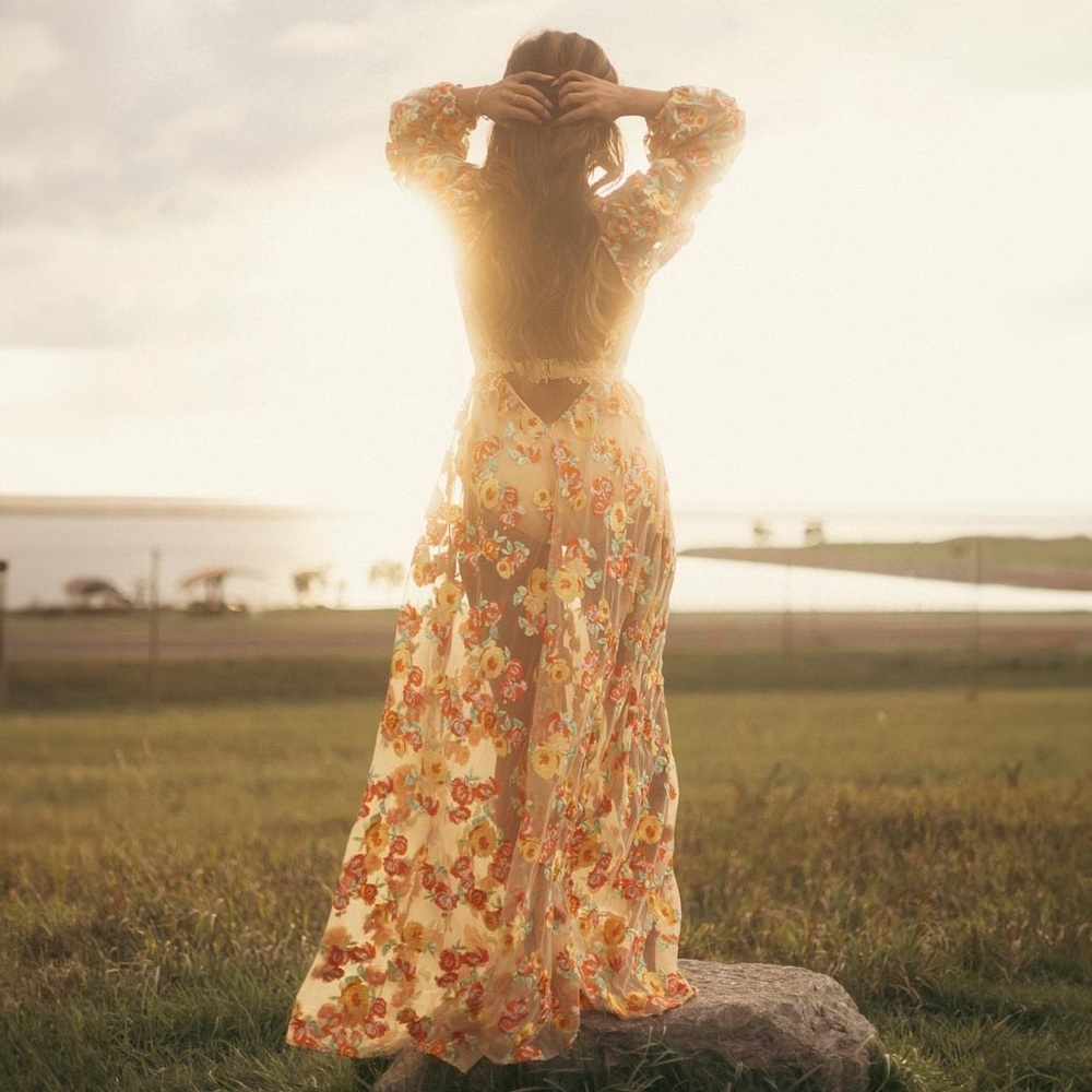 For Love & Lemons Winnie Embroidered Maxi Dress